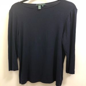 Navy Boatneck Ralph Lauren 3/4 Sleeve Top